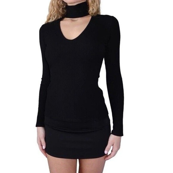 NWT Reformation Piper Size XS Black High Neck Cutout Ribbed Top Long Sleeve - Picture 12 of 12
